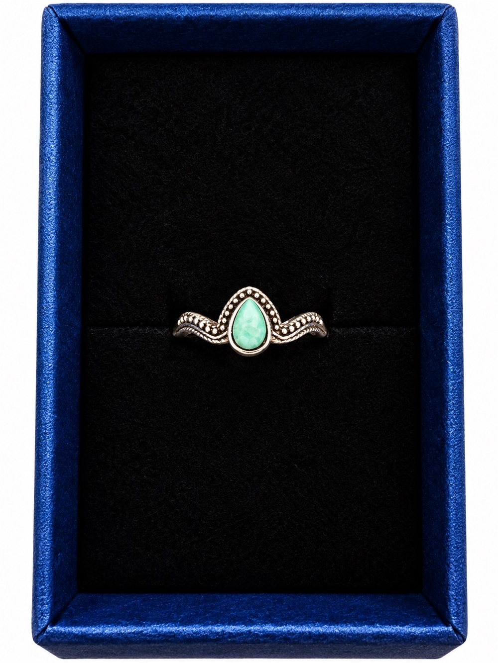 Sterling-Style Teardrop Turquoise Ring for Women With Gift Box